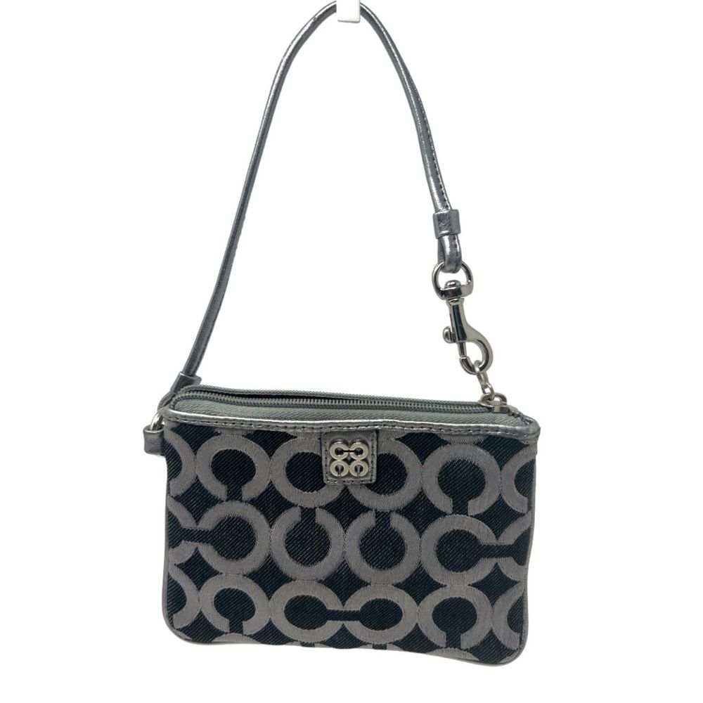 Coach Wristlet Wallet Julia Op Art black gunmetal silver C print coin purse